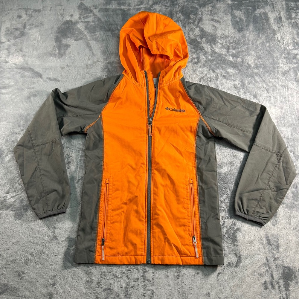 Columbia Kids Youth Sportswear Jacket Hooded Orange Gray Lightweight Size M‎